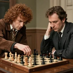 hercules poirot and sherlock holmes play chess, detailed, 4 k, realistic
