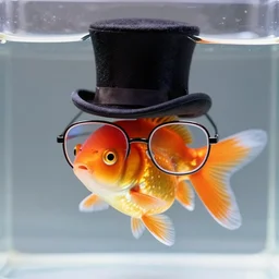 a goldfish in a top hat and spectacles