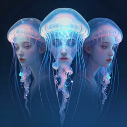 3 d face portrait of a goddess jellyfish by aykut aydogdu and alena aenami, bioluminescence, unreal engine