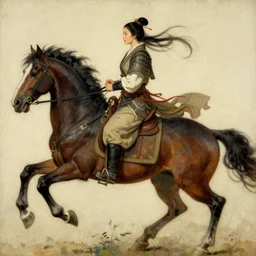 full character of ancient chinese woman warrior riding a horse, character design, painting by gaston bussiere, katsuya terada, nc wyeth, greg rutkowski, craig mullins, vermeer, frank frazetta, mucha, tom of finland, trending on artstation, jeffery catherine jones
