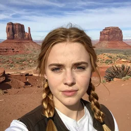 selfie of katniss everdeen with monument valley in the background