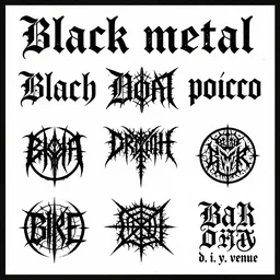black metal concert flyer, black metal logos, unreadable, 3 band lineup, local bar, d. i. y. venue, white border on all edges
