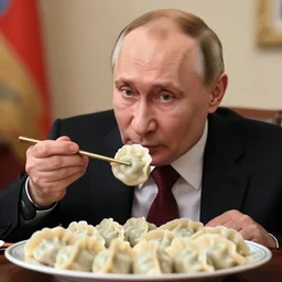 happy putin eats dumplings, concept art, trending on artstation, highly detailed, intricate, sharp focus, digital art, 8 k