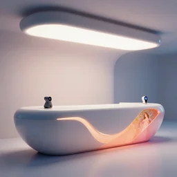 product photo of a futuristic hotel counter, minimalistic, by artgerm and greg rutkowski and marc newson and zaha hadid, alphonse mucha, samsung apple webcam, matte glossy materials, neon, three quarter view, volumetric light, detailed, octane render, midsommar