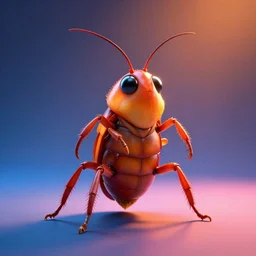anthropomorphic cockroach character, best of artstation, backlighting, orange lights, blue shadows, pink reflections, 8k, hyper detail