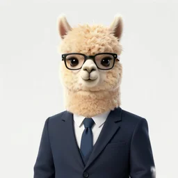 a portrait of a male alpaca character in a clean background by ndrews, esao, in suit with black glasses, artstation