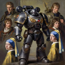 full character portrait max mad cyberpunk warhammer 4 0 k, tech priest not the girl with the pearl earring character design, painting by gaston bussiere, katsuya terada, wyeth, greg rutkowski, craig mullins, ( ( ( ( ( vermeer ) ) ) ) ), frank frazetta, mucha, tom of finland, trending on artstation
