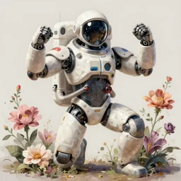 a warrior robot astronaut, floral!, posing for a fight intricate, elegant, highly detailed, establishing shot, digital painting, artstation, concept art, smooth, sharp focus, illustration, art by artgerm and greg rutkowski and alphonse mucha, 8 k