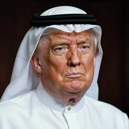 a picture of donald trump as a muslim sheikh from saudi arabia, portrait, ektachrome, closeup, f / 2. 8