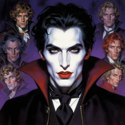 detailed portrait of the vampire lestat written by anne rice, illustrated by frank frazetta, ken kelly, simon bisley, richard corben, dark, psychedelic, hallucinogenic, lsd