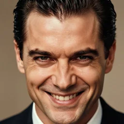a portrait photograph of a smug executive, slick back hair, evil grin, dof, sharp focus, highly detailed face, symmetric face, realistic iris, warm color palette, cinestill 8 0 0 t, photography by paolo roversi
