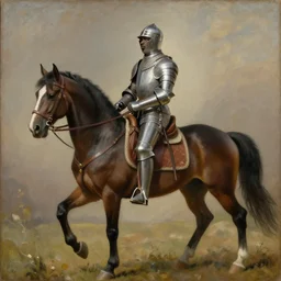 museal accurate painting of a black person as medieval knight on horse,