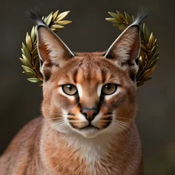 laurel wreath on a head of fluffy caracal, photography of kurzgesagt, no people, deep focus, d & d, intricate, elegant, highly detailed, digital painting, artstation, concept art, matte, sharp focus, illustration, hearthstone, art by artgerm and greg rutkowski and alphonse mucha
