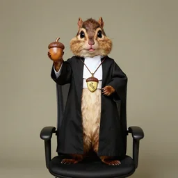 Portrait of Norm Macdonald Chipmunk Priest standing atop an office chair whilst brandishing an acorn badge giorgio de chirico salvador dali greg rutkowski odd nerdrum simon stalenhag