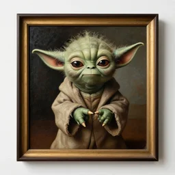 a portrait painting of yoda from star wars in a renaissance style hanging in the louvre