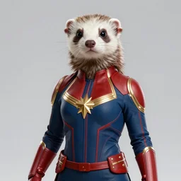a anthropomorphic ferret dressed as captain marvel, hyperdetailed, artstation, cgsociety, 8 k