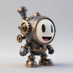Steampunk pacman game character, steam, gears, product photo, high detail, realistic octane render, raytracing