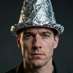 hyperrealistic mixed media image of info wars alex jones wearing tin foil cone shaped hat, stunning 3 d render inspired art by xiang duan and thomas eakes and greg rutkowski, perfect facial symmetry, hyper realistic texture, realistic, highly detailed attributes and atmosphere, dim volumetric cinematic lighting, 8 k octane detailed render, post - processing, masterpiece,