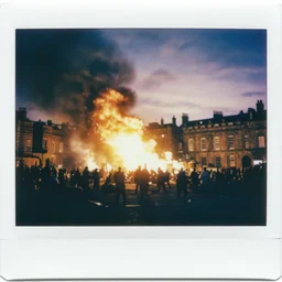 a Polaroid photo of the great London fire of 1666, medieval London