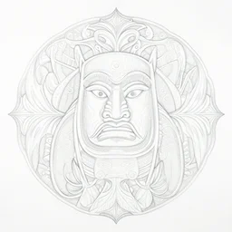 a beautiful painting of tangaroa - whakamau - tai, wisdom, good and evil, white ink + magical + symmetrical + detailed intricate + heraldic design + atmosphere high details, in the style of jean delville, artstation, 8 k, 4 k, cinematic