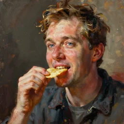 painting of man eating a chip
