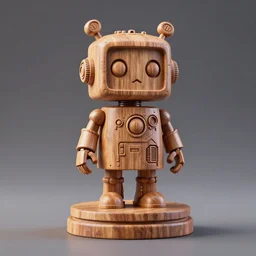 3 d octane render ultra photo realistic, wood carving cute robot roman wooden piedestal cyberpunk popart contemporaryart