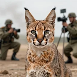 portrait of a caracal! cat as a military general, war, military photography, film capture, 4 k, documentary