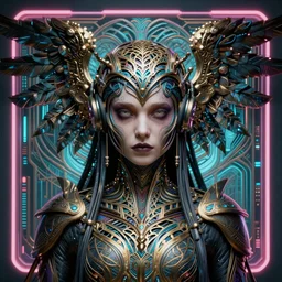 an intricately detailed ultra - realistic unreal engine 5 rendering of a portrait of art nouveau cyberpunk neon - bordered warangel, concept art, intricate details, eerie, highly detailed, photorealistic, octane render, 8 k uhd art by kilian eng