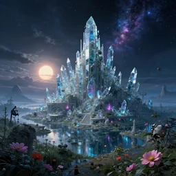 urbex by john constable, nightvision at night magic realism postcyberpunk futuristic cosmic biopunk landscape made of glass fantasy crystal darkacademia universe studio ghibli flowers tundra alien assassin's creed hyperrealism architecture island morning sun neon noir, archdaily, wallpaper, highly detailed, trending on artstation.