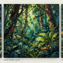 tropical forest cover art by anton fadeev and ghibli and wlop, bao phan, viktor safonkin, bruce pennington