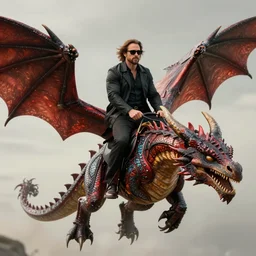 giancarlo esposito riding a dragon, 4 k resolution, octane render, ultradetailed, photorealistic, ultrarealism