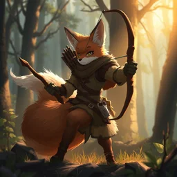 an anthropomorphic medieval fox archer with a fluffy tail in the forest, trending on artstation, trending on furaffinity, digital art, by kawacy, anime, furry art, warm light, backlighting
