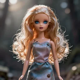 ugly creepy dirty Barbie doll, ethereal dramatic volumetric light, sharp focus