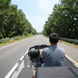 boat driving on the road