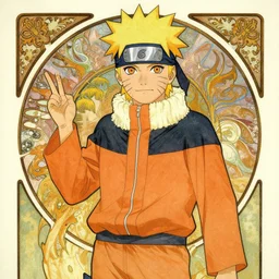 art nouveau drawing of uzumaki naruto by alphonse mucha