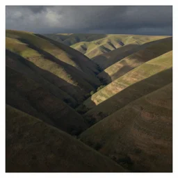 figurative painting, landscape, hills as gorges