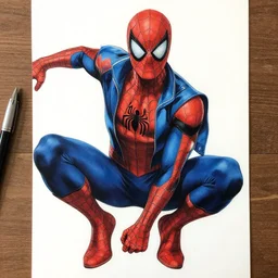 photorealistic. hyperdetailed. drawing. blue suit. spider - man. by john romita jr.