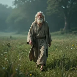 old prophet wandering about a meadow. subsurface scattering. subsurface light transport.