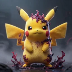 high intricate detailed 3 d cg of a hellish fierce pikachu covered in moody light and fog, rudy siswanto, maria panfilova, elina karimova, by tea me, victor titov, on artstation