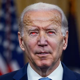 Joe Biden with glowing red eyes