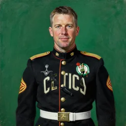 official portrait of the boston celtics dictator, 1 7 8 0, in full celtics military garb. oil on canvas by william sidney mount, oil on canvas, octane render