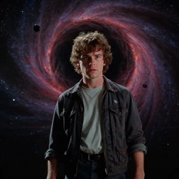 a 4 k cinematic still portrait of steve harrington accidentally starting a black hole and destroying the cosmic universe, from a gritty cyberpunk 2 0 0 0 s james cameron movie about stranger things. realism, cinematic lighting, 4 k. 8 mm. grainy. panavision.