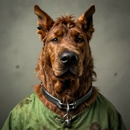 closeup prison mugshot of shaggy, dramatic lighting, dirty green clothes, neck shackle, low saturation, somber expression, soft vignette, soft focus, 5 0 mm, 4 k, scooby doo screenshot