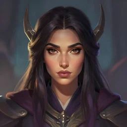 front facing symmetrical centered painted portrait, just one head, Maya Ali as a D&D mage, Arcane concept art, RPG character avatar, Blizzard concept art, pixar, dreamworks, global illumination lighting, trending on artstation, by lois van baarle, ilya kuvshinov, rossdraws