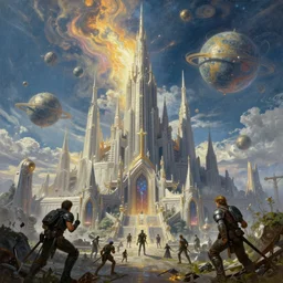foundation journey to the center of the earth fantasy, dramatic action scene, space travel, gleaming spire city, ultra realistic, wide angle, intricate details, final fantasy, mass effect, dune, hyperion, artifacts, luminous skies, outer worlds in collision, highly detailed, michael cheval, peter mohrbacher, jessica rossier, oil painting, highly detailed, cinematic lighting, unreal, natural tpose