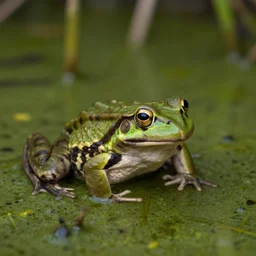 Photograph of a frog in a swamp
