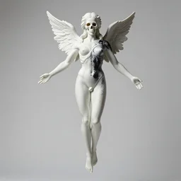 death sculptor, black paint on white porcelain, god like, levitating, style of kirsty mitchell, 8 k
