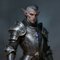 half length portrait of an eldrich knight, drow, dark elf, shadar kai, breastplate, magical, male, high fantasy, d & d, by donato giancola, face details, extremely detailed, digital illustration
