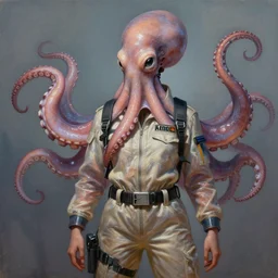 epic professional digital art of female human - octopus hybrid animal wearing air force jumpsuit, humanoid octopus head, painting, by leesha hannigan, iris van herpen, artstation, cgsociety, wlop, epic, much wow, much detail, gorgeous, detailed, masterpiece