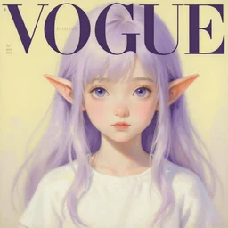little elf girl, tunic, soft hair. light color palate, purple, yellow and white. detailed soft painting, ayami kojima, made in abyss, anatomically correct, inspired in balthus, high detailed face anime, vogue magazine, realistic painting